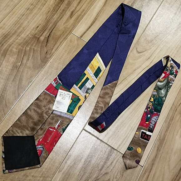 NWT Vintage 90s TABASCO 100% Silk Neck Tie Mardi Gras Alligator New Orleans - Picture 5 of 7